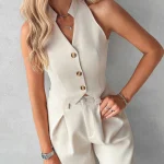 Tweedelige Dames Set met Gilet Top en Pantalon