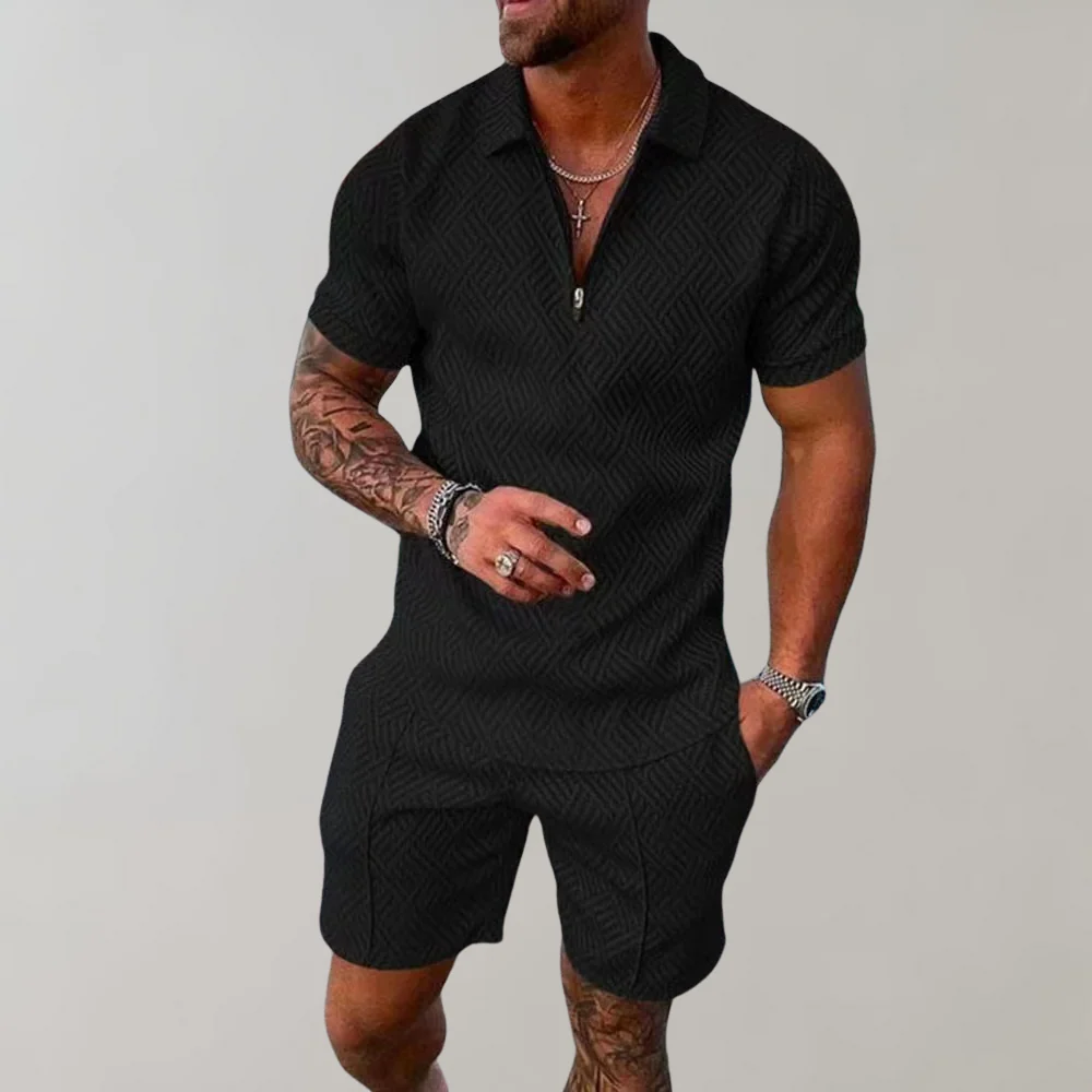 Tweedelige zomerset heren met korte broek en poloshirt