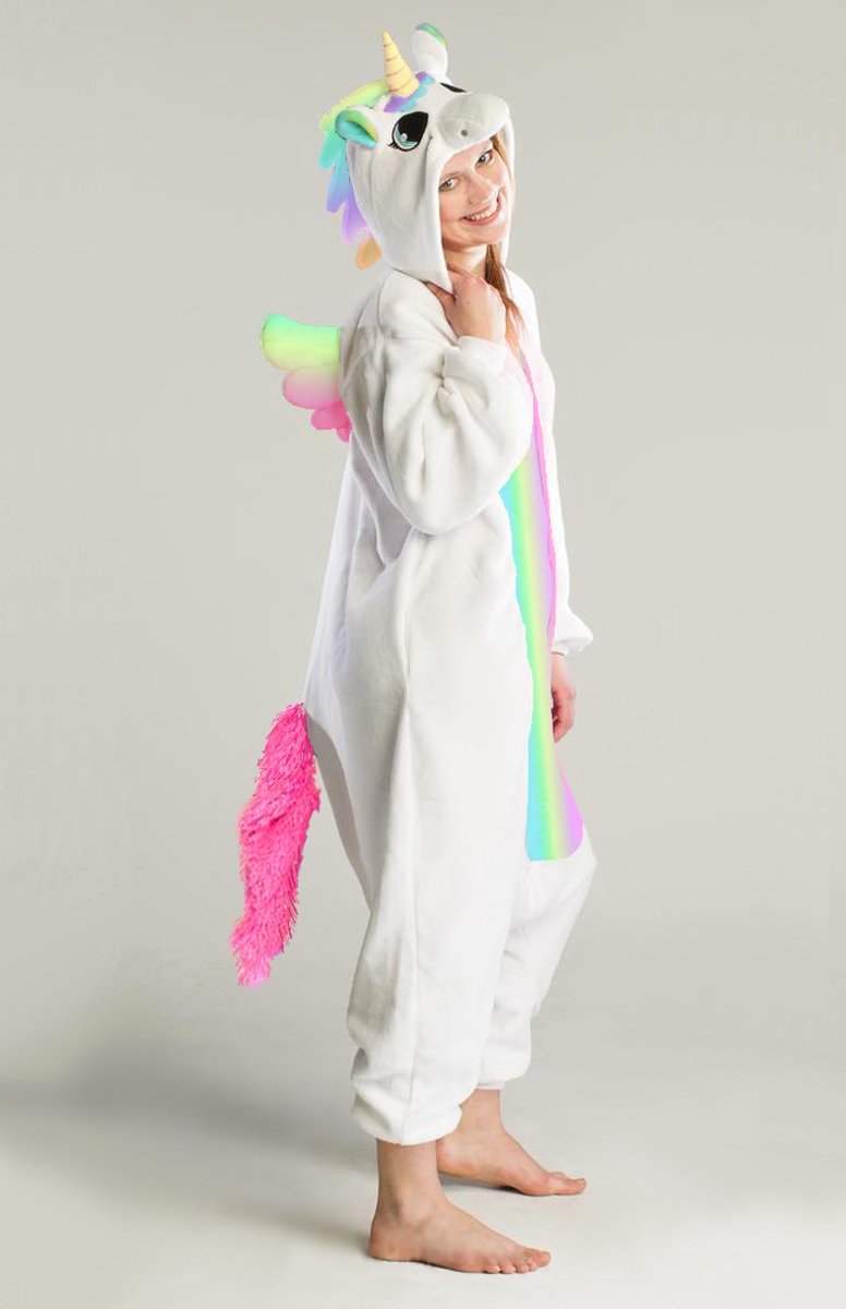 KIMU Onesie Regenboog Pegasus Pak – Maat L-XL – Eenhoornpak Kostuum Eenhoorn Unicorn – Jumpsuit Zacht Huispak Dierenpak Pyjama Dames Heren Carnaval Carnavalspak