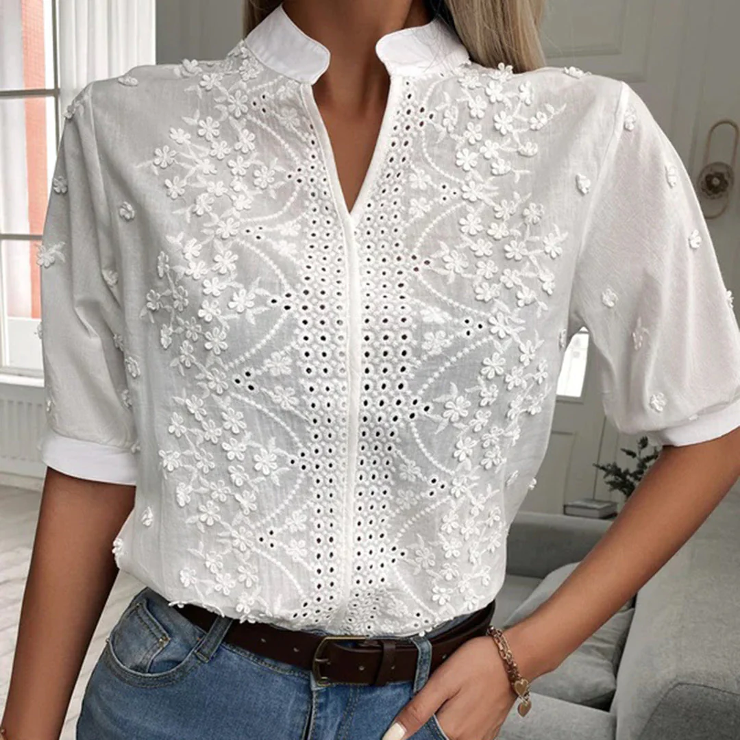 Tess - Stijlvolle witte blouse met korte mouwen voor dames - Afbeelding 3