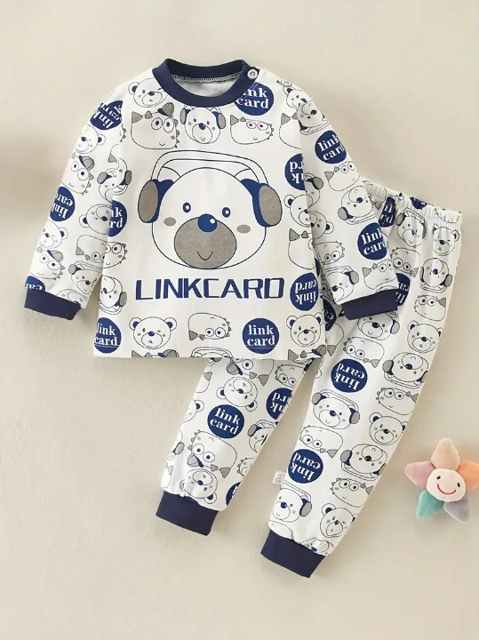 2-delige set cartoon letter print trui met lange mouwen en broek – Jano
